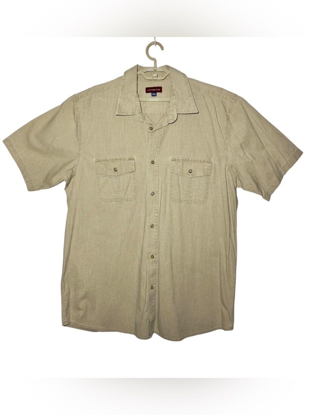 Covington Mens Shirt XLT Short Sleeve Utility buttons khaki Durable Work Ripstop